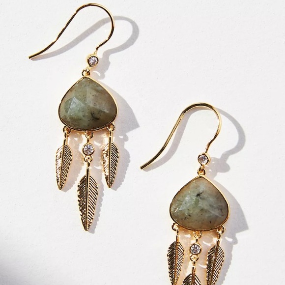 Anthropologie Jewelry - 🆕 Anthropologie Leaf Chandelier Drop Earrings in Slate-Gold